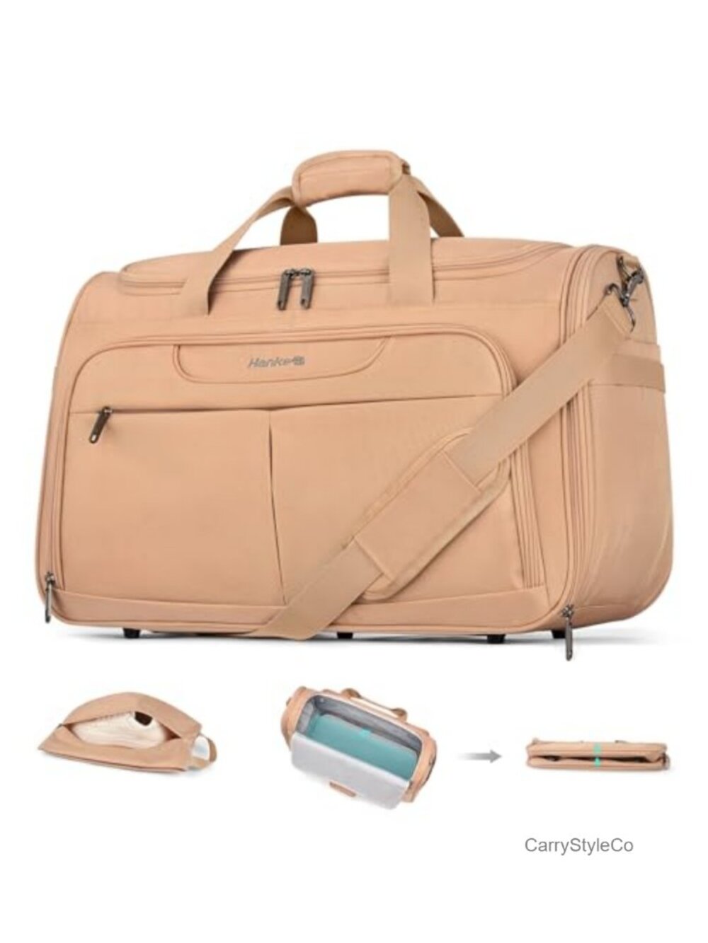 Large Foldable Travel Duffel Carry-On Bag with Trolley Sleeve, 12 Pockets,